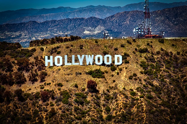 Hollywood sign among plants